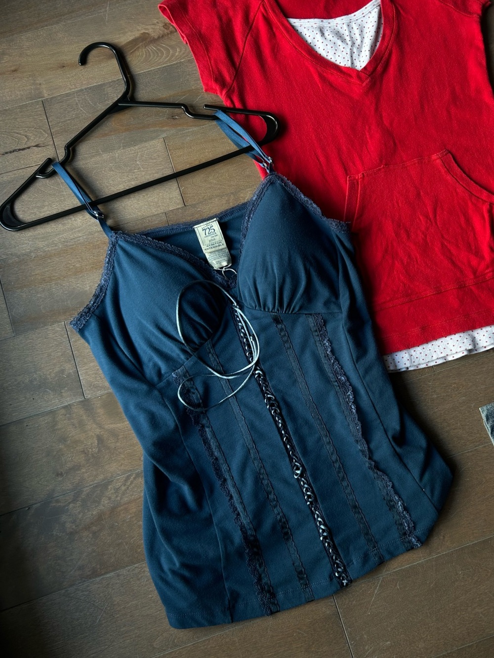 Retro 72 Navy Lace-Trim Camisole with Adjustable Straps
